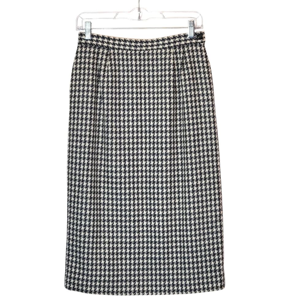 Pendleton Wool Houndstooth Pencil Midi Skirt Blac… - image 1